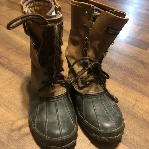 Cabela's Tan Leather Rubber Steel Shank Duck Boots Men Size 8 - Picture 1 of 11